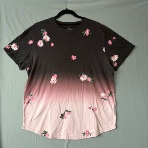 Hollister Mens Floral Ombre Short Sleeve Tee XL Black Pink Cotton Streetwear